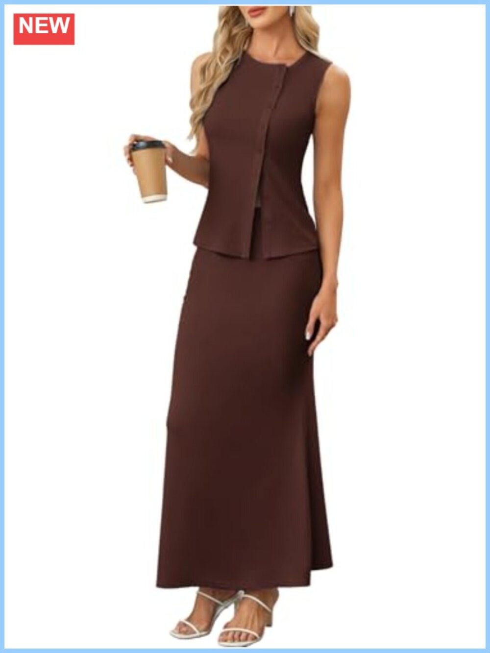 Knit Two Piece Skirt Set Sleeveless Tank Top Bodycon Maxi Skirt Casual Outfit